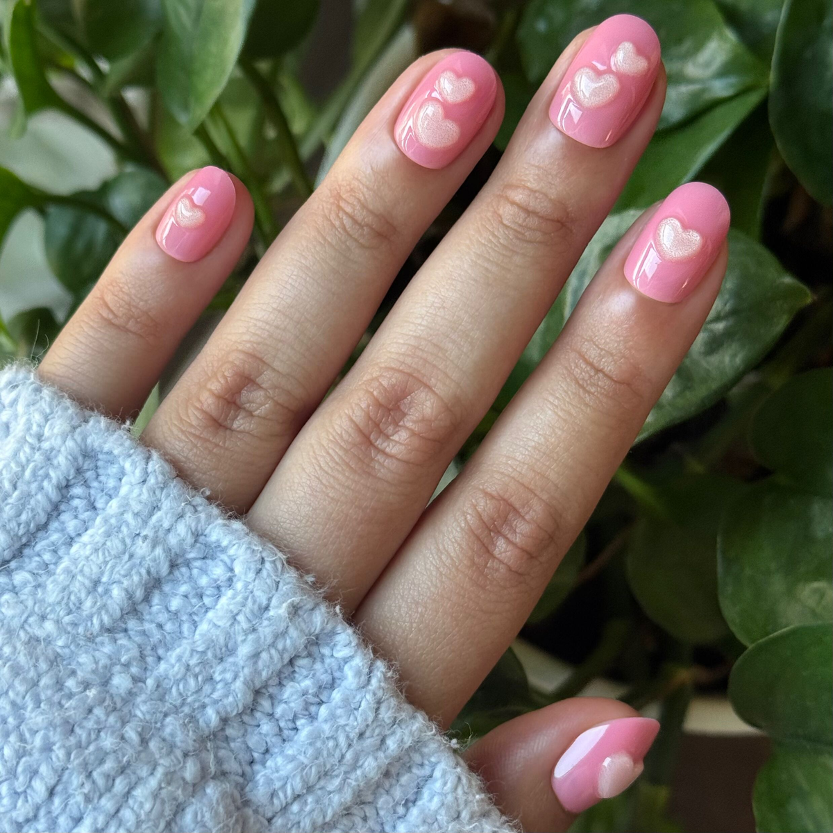 3D Crystal Hearts - Press-On | Extra Short | Round
