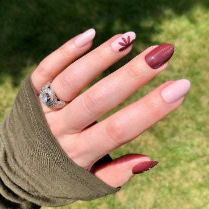 Big Duo Toned Flowers | Medium | Oval - Tab Press-On
