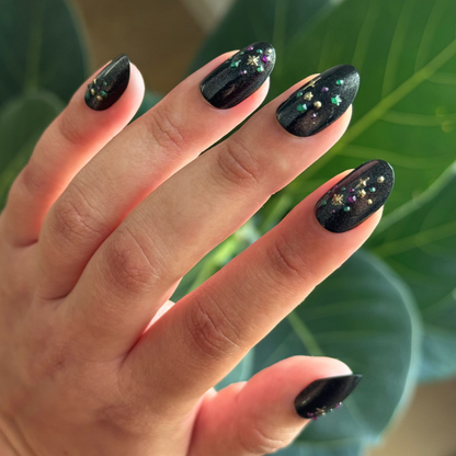 Black Velvet with Chrome Speckles - Press-On | Medium | Oval