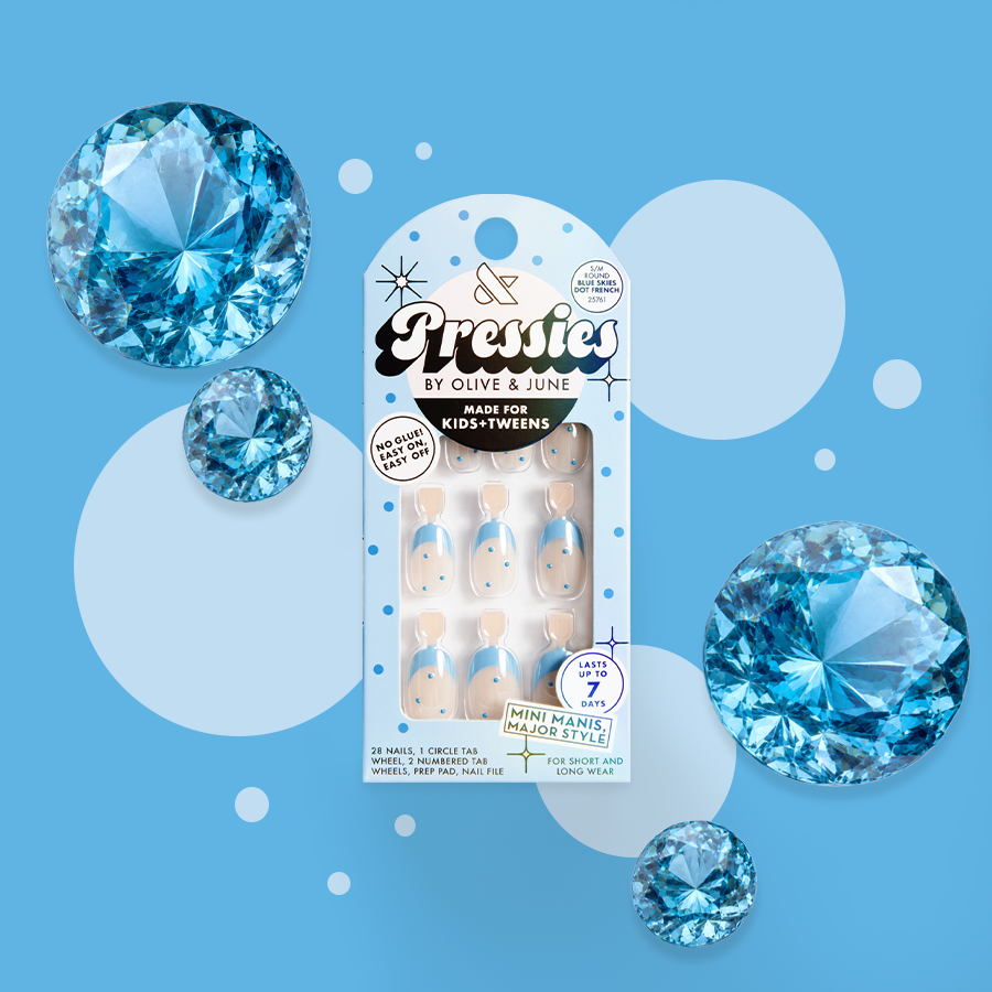 Blue Skies Dot French - Pressies | Short Medium | Round