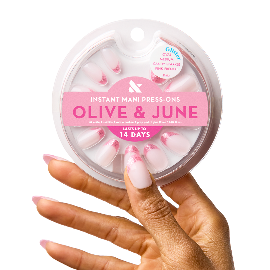 Candy Sparkle Pink French - Press-On | Medium | Oval