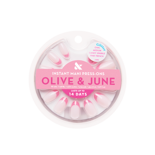 Candy Sparkle Pink French - Press-On | Medium | Oval