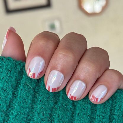 Candy Cane French - Tab Press-On | Extra Short | Round