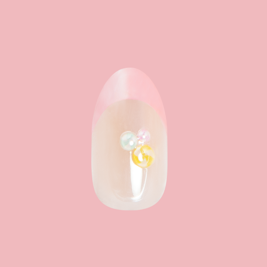 Frosted Candy Pink French - Press-On | Medium | Oval
