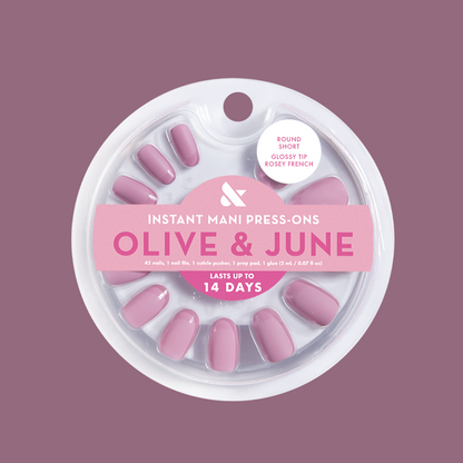 Glossy Tip Rosy French - Press-On | Short | Round