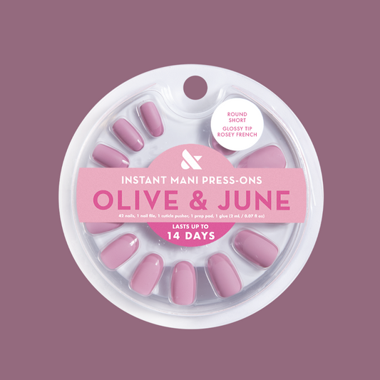 Glossy Tip Rosy French - Press-On | Short | Round
