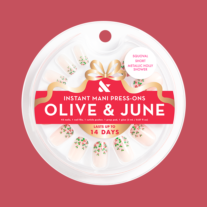 Metallic Holly Shower - Press-On | Short | Squoval