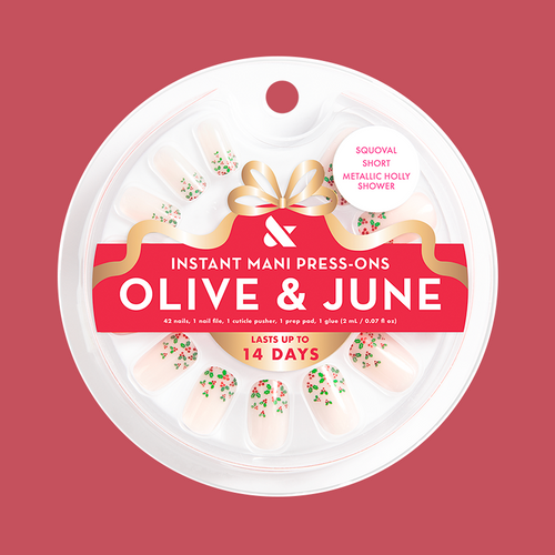 Metallic Holly Shower - Press-On | Short | Squoval