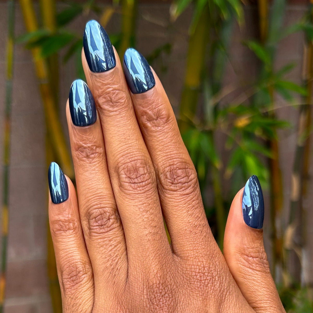 Navy Chrome - Press-On | Medium | Almond