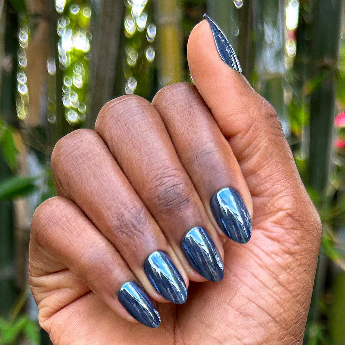Navy Chrome - Press-On | Medium | Almond