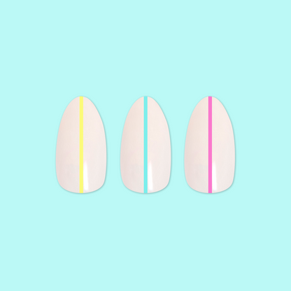 Neon Lines - Press-On | Medium | Almond