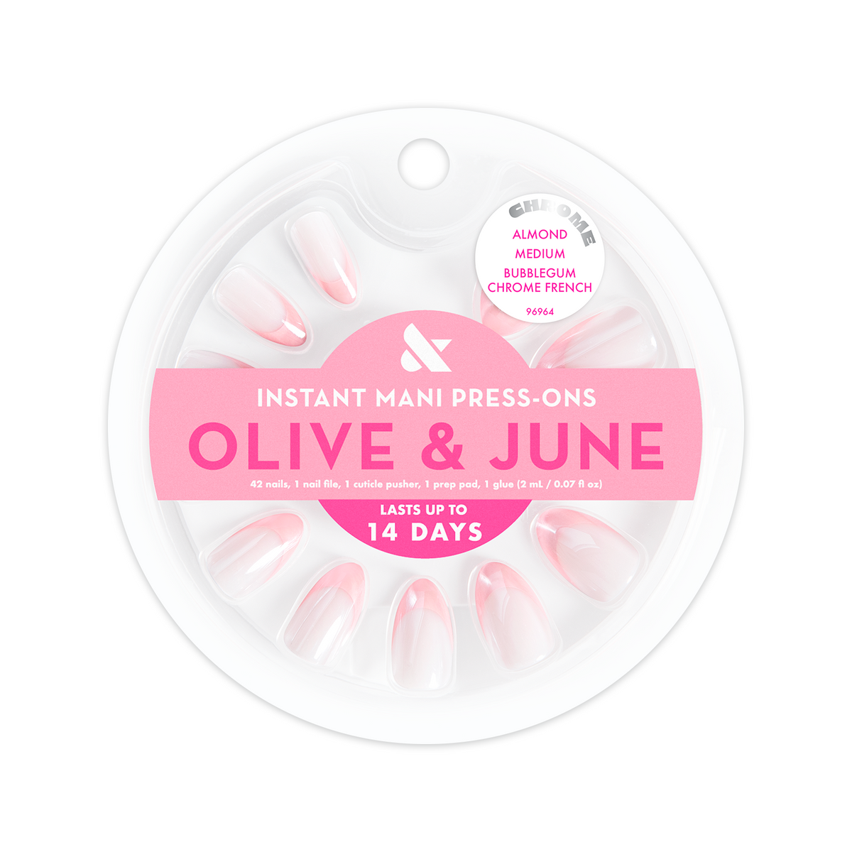Bubblegum Chrome French - Press On | Medium | Almond