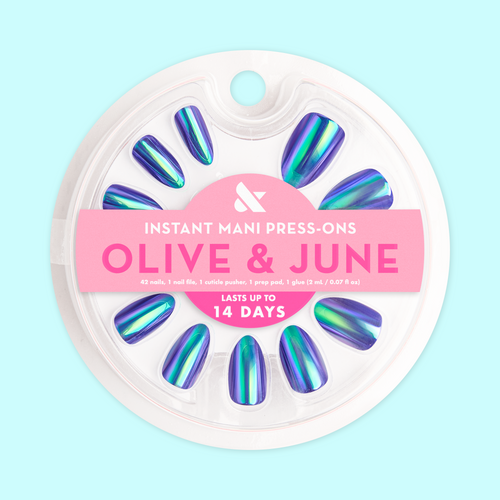 Electric Blue Iridescent Chrome - Press On | Medium | Almond