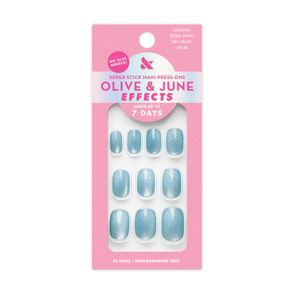 Sky Velvet | Extra Short | Squoval - Tab Press-On