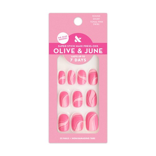 Tonal Pink Swirls - Tab Press On | Short | Round