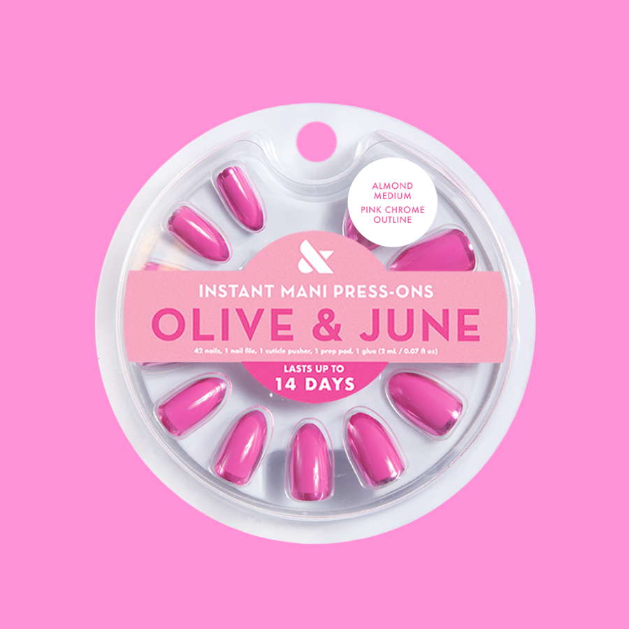 Pink Chrome Outline - Press-On | Medium | Almond