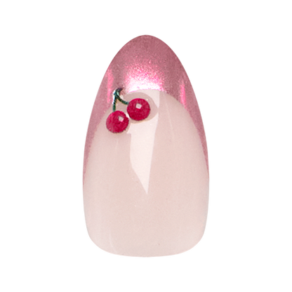 Pink Chrome Puffy Cherry French - Press On | Medium | Almond