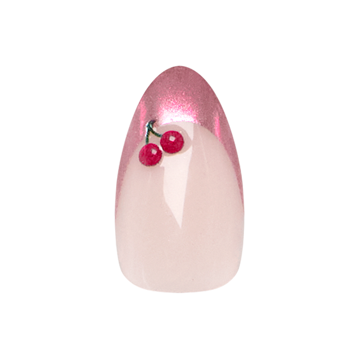 Pink Chrome Puffy Cherry French- Press-On | Medium | Almond