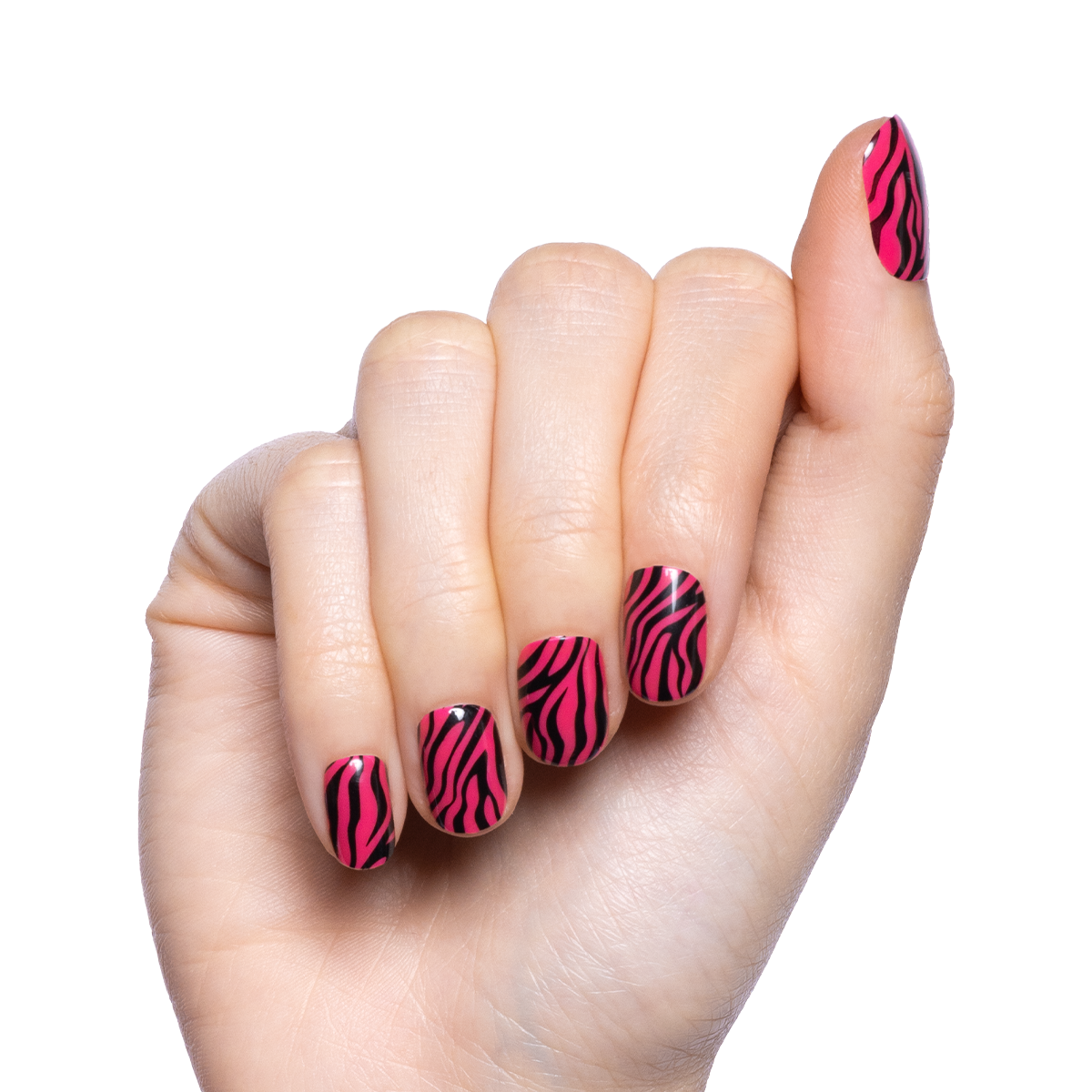 Pink Zebra | Extra Short | Squoval - Tab Press-On