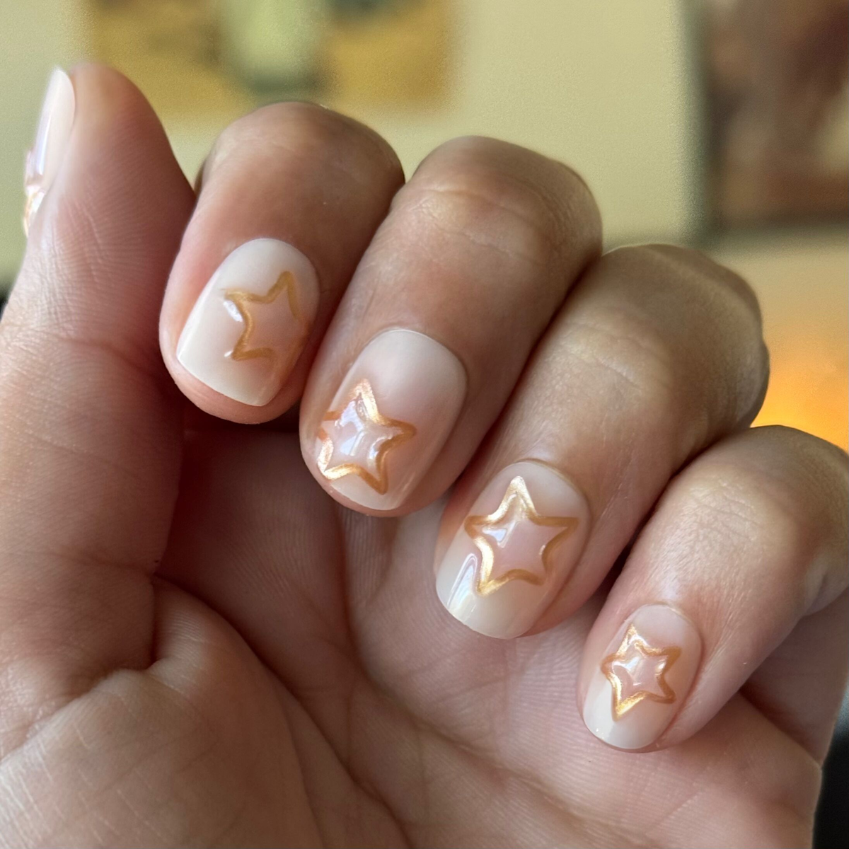 Puffy Gold Stars - Press-On | Extra Short | Squoval