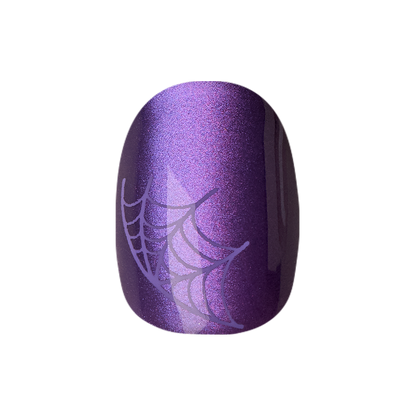 Purple Velvet Spiderwebs - Tab Press-On | Extra Short | Round