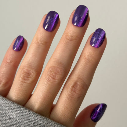 Purple Velvet Spiderwebs - Tab Press-On | Extra Short | Round