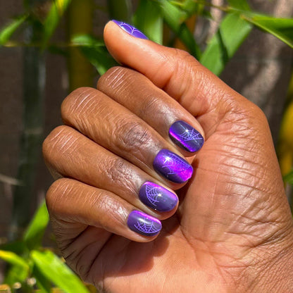Purple Velvet Spiderwebs - Tab Press-On | Extra Short | Round