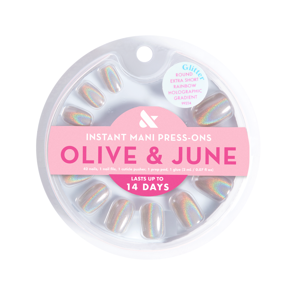 Rainbow Holographic Gradient - Press On | Extra Short | Round