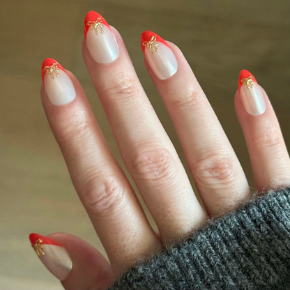 Red Chrome French with Puffy Bows - Press-On | Medium | Almond