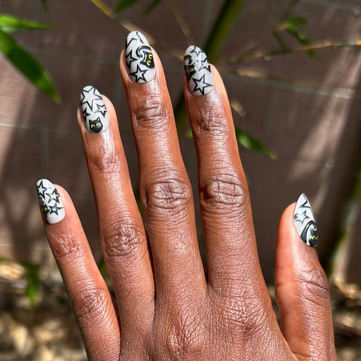 Starry Cats - Press-On | Medium | Oval