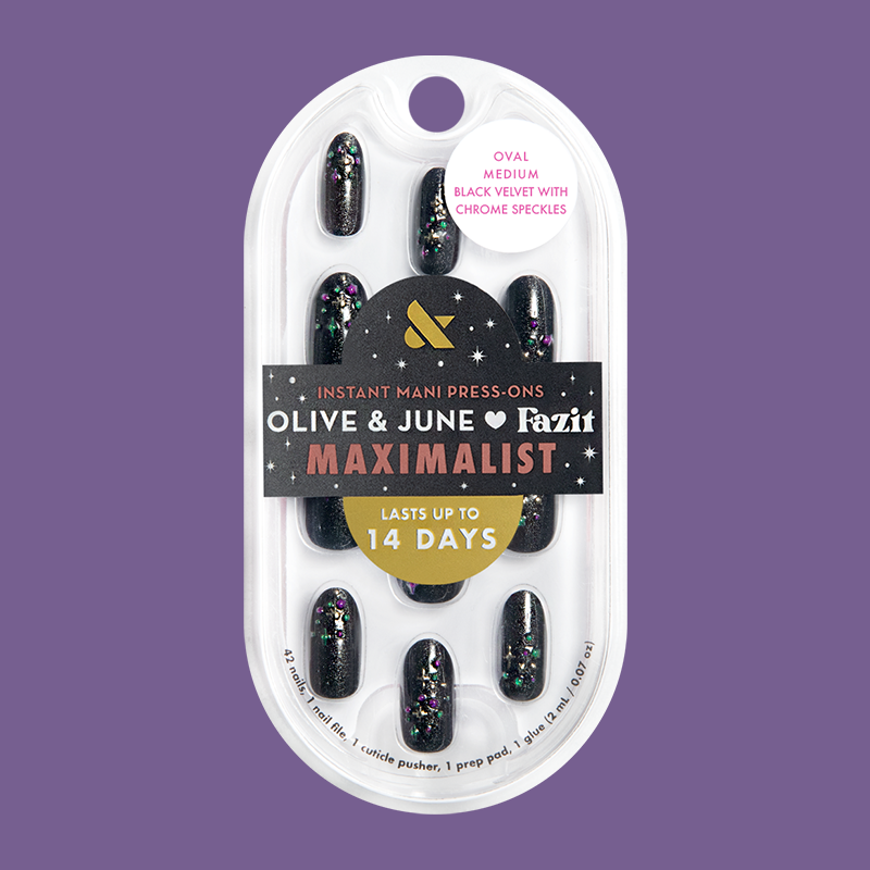 Black Velvet with Chrome Speckles - Press-On | Medium | Oval
