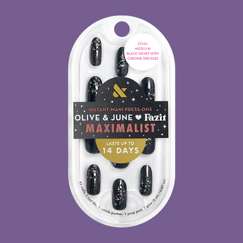 Black Velvet with Chrome Speckles - Press-On | Medium | Oval