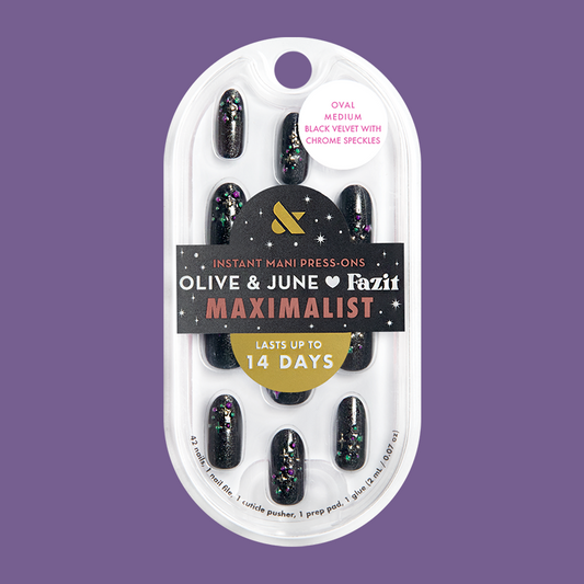 Black Velvet with Chrome Speckles - Press-On | Medium | Oval