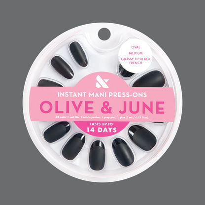 Glossy Tip Black French - Press-On | Medium | Oval
