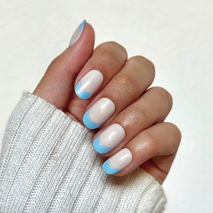 Winter Blues Chrome French - Tab Press-On | Short | Round