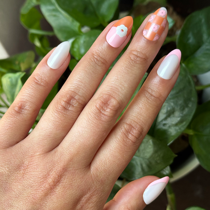 Chrome Flower Mixed Pack - Press-On | Medium | Almond