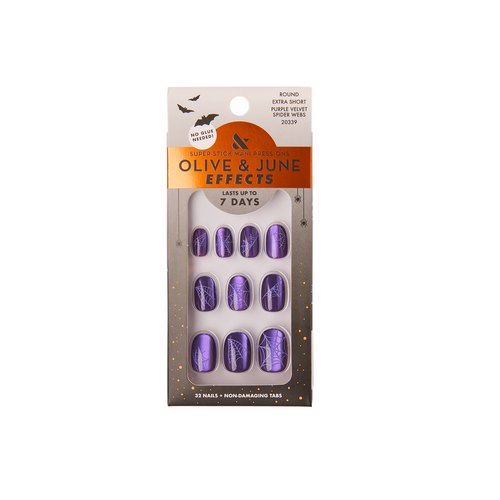 Purple Velvet Spiderwebs - Tab Press-On | Extra Short | Round