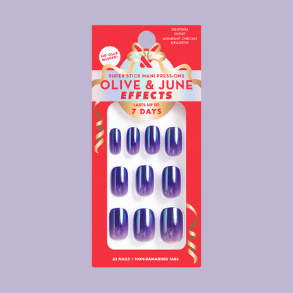 Midnight Chrome Gradient - Tab Press-On | Short | Squoval