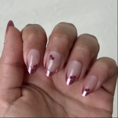 Pink Chrome Puffy Cherry French - Press On | Medium | Almond