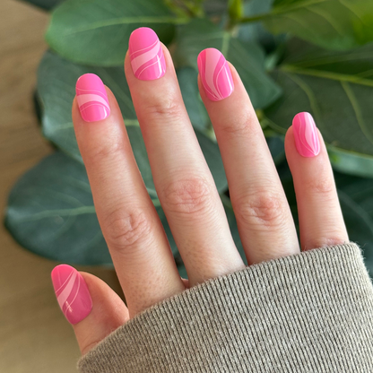 Tonal Pink Swirls - Tab Press On | Short | Round